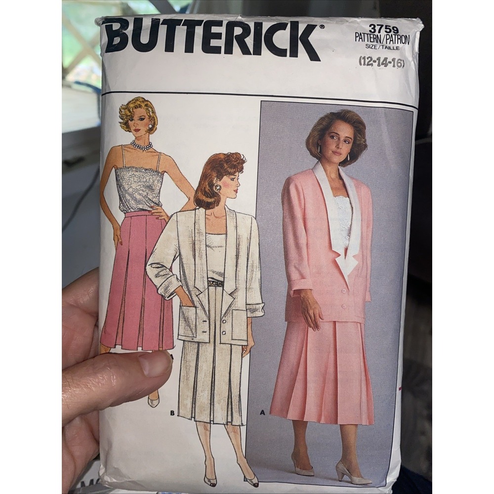 Butterick Pattern 3759 Misses' Jacket Skirt & Camisole Size 12-16 Cut Complete